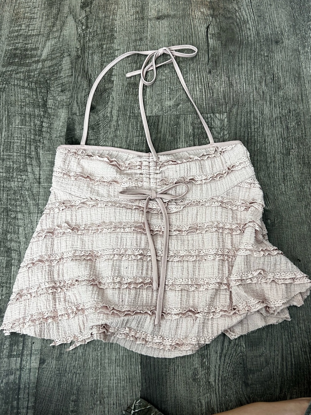 Light Pink Ruffled Halter Crop Top